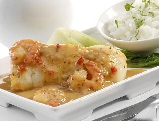 MSC Atlantic Cod Loin with King Prawns in a Red Thai Sauce (skinless, boneless)